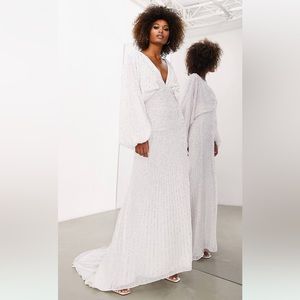 ASOS EDITION Lennox sequin blouson sleeve wedding dress with train in ivory